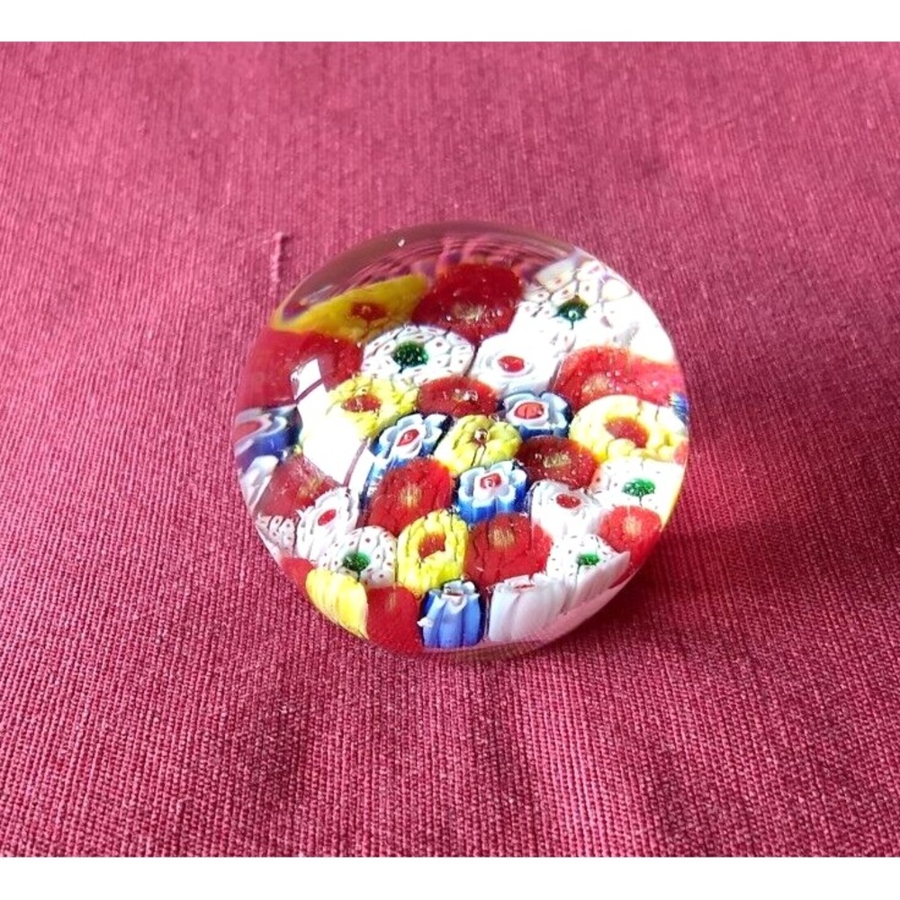 Millefiori Paperweight 2.5" Art Glass Round Dome Colorful‎ Floral Garden Vintage